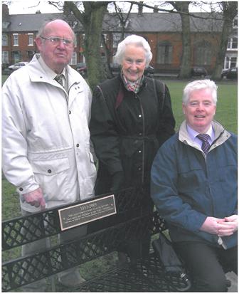 Margaret Tornbhm and Vin Burgess alongside the commemorative seat donated by Muelheim an der Ruhr.